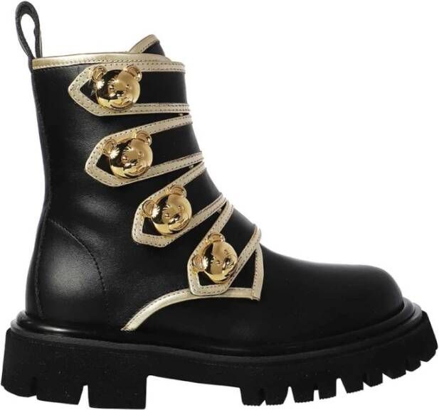 Moschino Leren Enkellaarsjes met Puntige Neus Black Dames