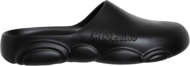 Moschino Logo Embossed Round Toe Slippers Zwart