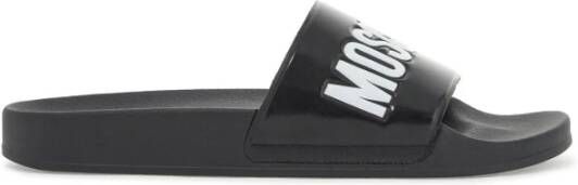 Moschino Rubberen slides met logo branding Black Heren