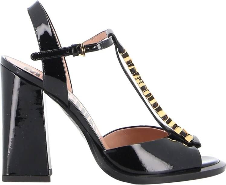 Moschino Goudkleurige Logo Patent Sandalen Black Dames