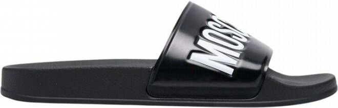 Moschino Zwarte Logo Rubber Zwembadschoenen Black Heren