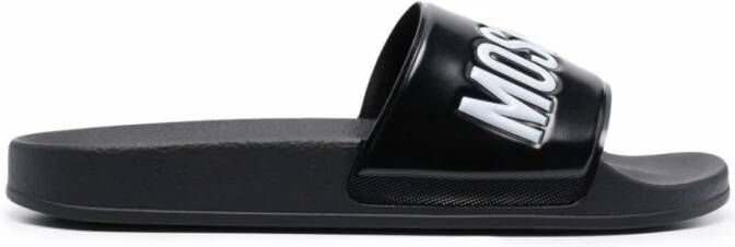 Moschino Pool Slides With Logo Zwart Heren