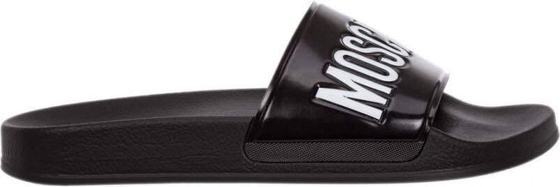 Moschino Zwarte Logo Rubber Zwembadschoenen Black