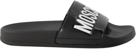 Moschino Zwarte Logo Rubber Zwembadschoenen Black Heren