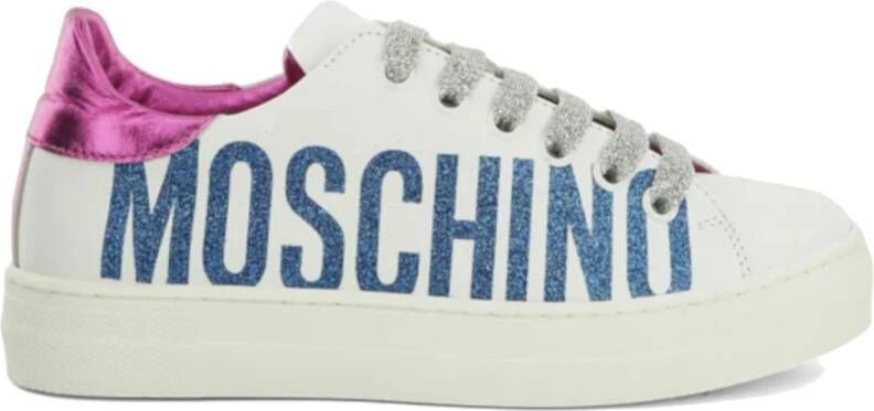 Moschino Witte Leren Sneaker met Glitter Logo White Dames