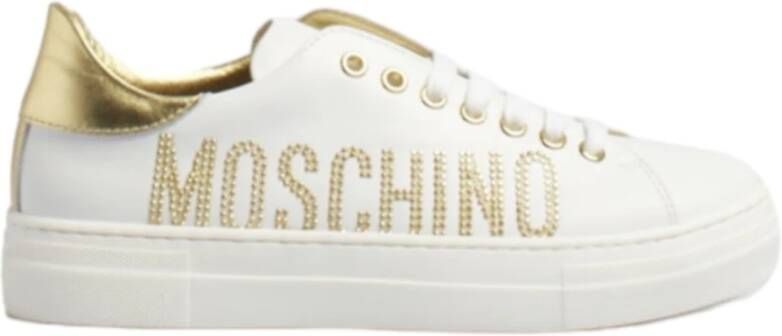 Moschino Witte Leren Sneaker met Gouden Strass Logo White Dames