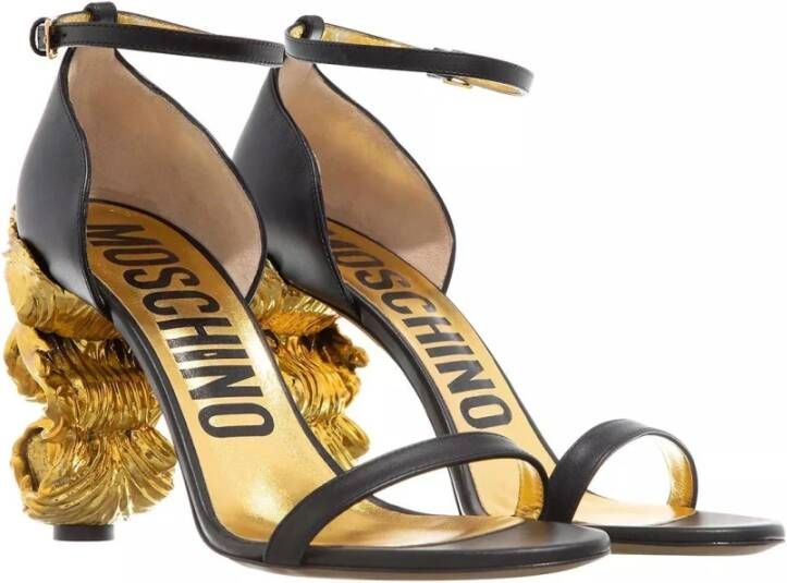 Moschino Zwarte en Gouden Leren Hoge Hak Sandalen Black Dames