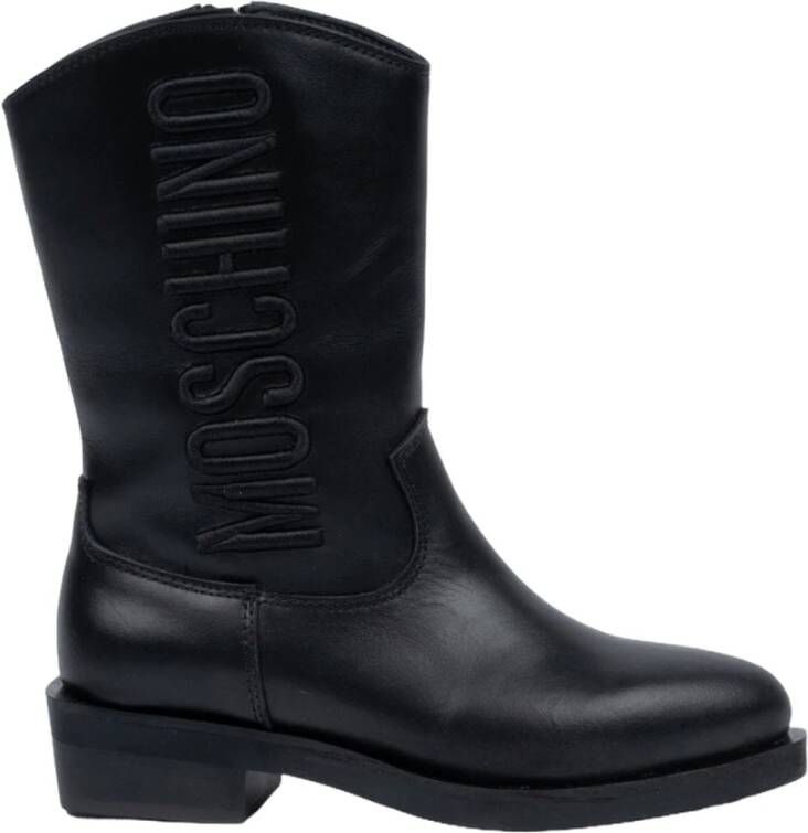 Moschino Zwarte Leren Camperos met Zijrits Black Heren