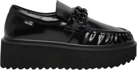 Love Moschino Zwarte leren sneakers met rubberen hak Black Dames