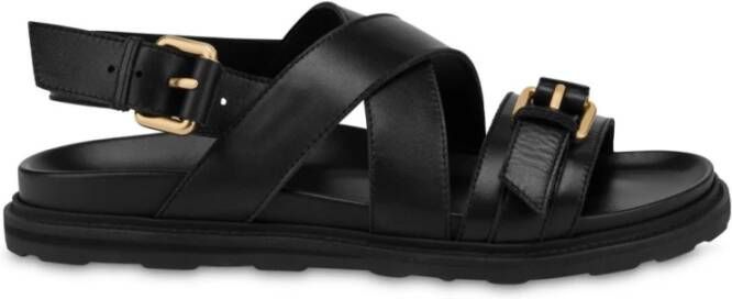 Moschino Zwarte Leren Gesp Detail Sandalen Black Heren