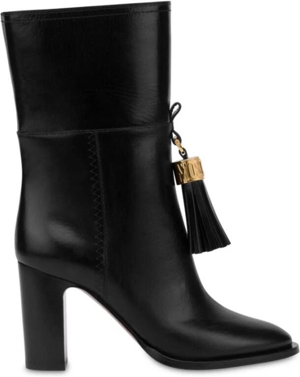 Moschino Zwarte Leren Kwastlaarzen Black Dames