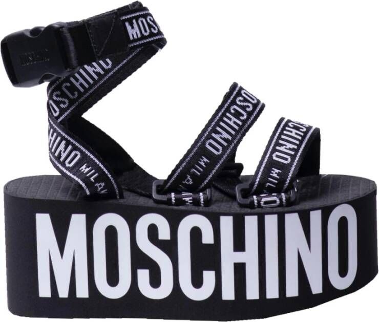 Moschino Zwarte Logo Lint Plateau Sandaal Multicolor Dames