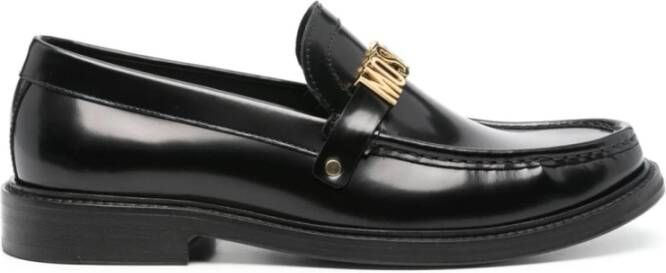 Moschino Zwarte platte schoenen met gouden logo Black Heren