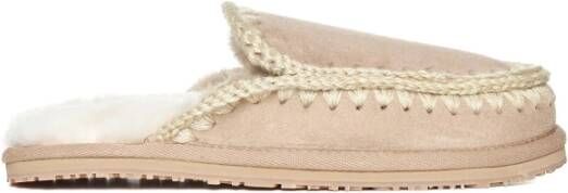 Mou Bruine Shearling Pantoffels met Contraststiksels Brown Dames