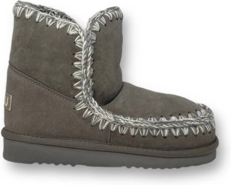 Mou Grijze Sheepskin Enkellaarzen met Gebreide Wol Stiksels Grijs Dames