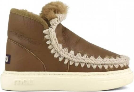 Mou Eskimo Sneaker Bold Haakdetails Dubbelzijdig Schapenvacht Brown Dames