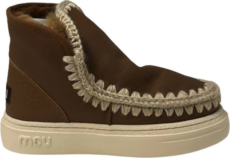 Mou Eskimo Sneaker Bold Haakdetails Dubbelzijdig Schapenvacht Brown Dames