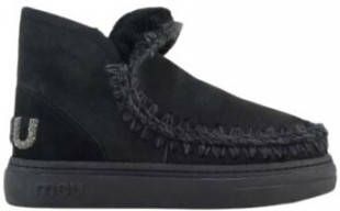 Mou Zwarte platte schoenen met ronde neus en ruwe wollen stiksels Black Dames