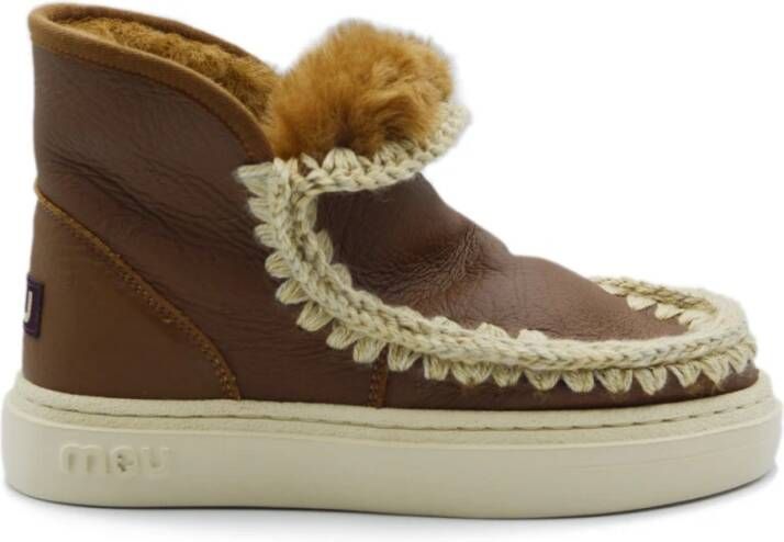 Mou Eskimo Sneaker Bold Haakdetails Dubbelzijdig Schapenvacht Brown Dames