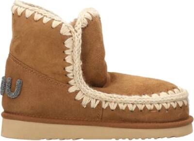 Mou Handgemaakte Suède Dameslaars Eskimo 18 Glitter Cognac Brown Dames