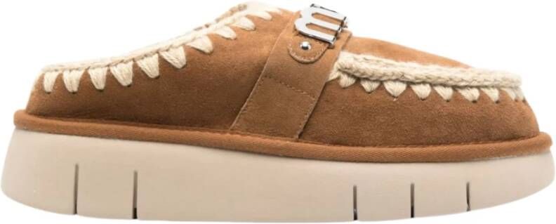 Mou Kameel Shearling Slip-On Platte Schoenen Brown Dames