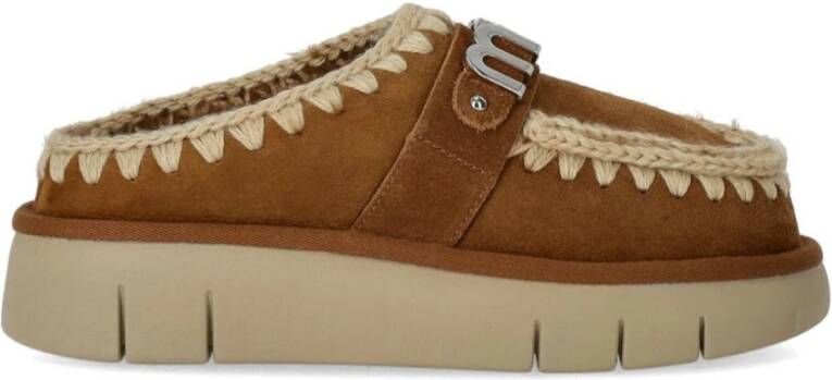 Mou Metalen Logo Cognac Klomp Beige Dames