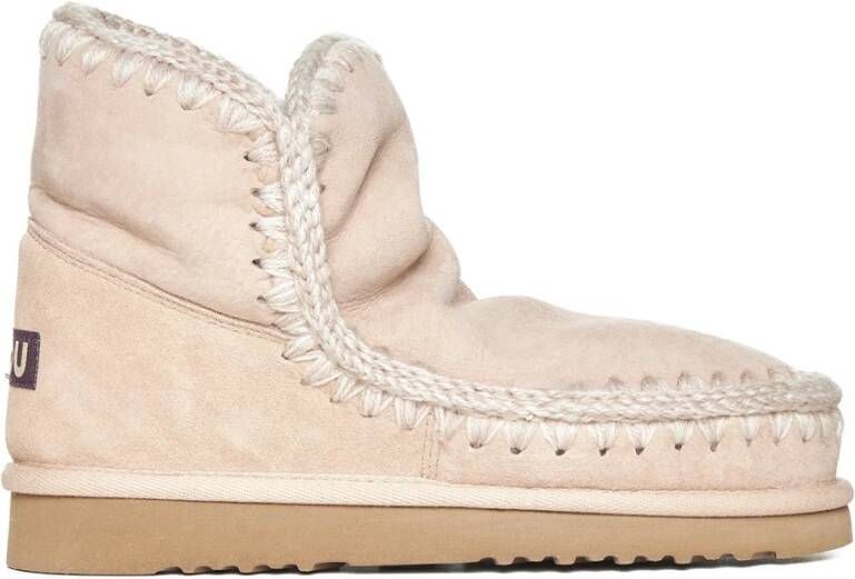 Mou Roze Wol Eskimo Enkellaarzen Beige Dames