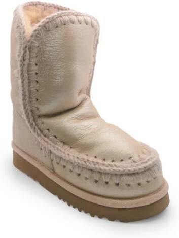 Mou Roze wollen enkellaarzen met bont Beige Dames