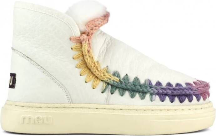 MOU Enkellaarsjes Dames Pantoffels Damesschoenen Leer Esk Bold Rainbow Wit combi