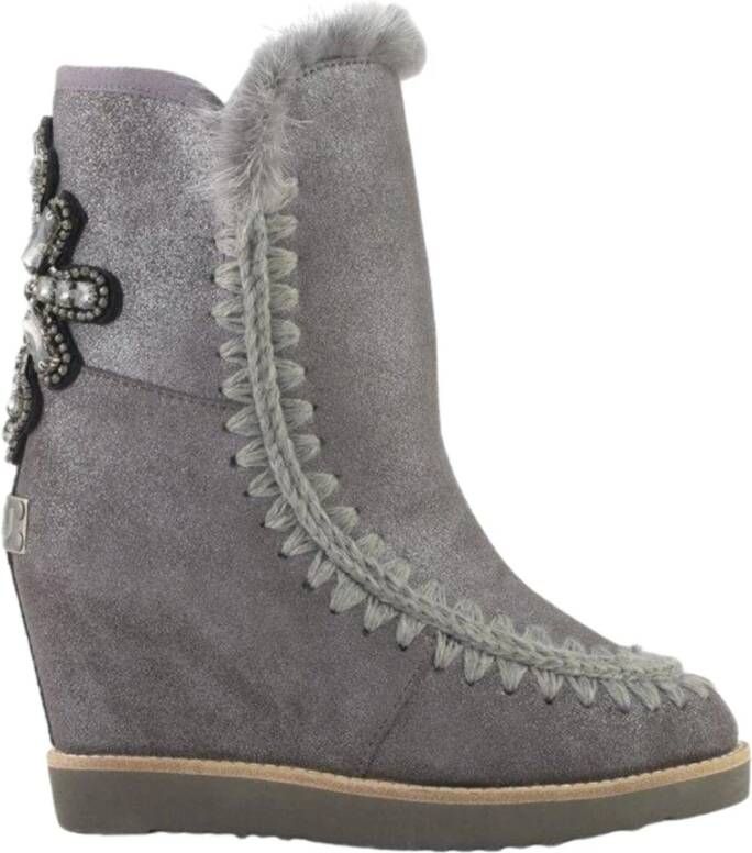 Mou Dames Zilveren Casual Leren Enkellaars Gray Dames