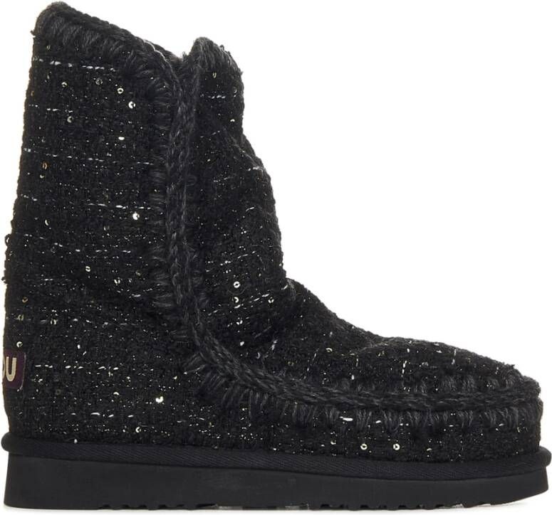 Mou Zwarte Pailletten Enkellaarzen Aw23 Black Dames