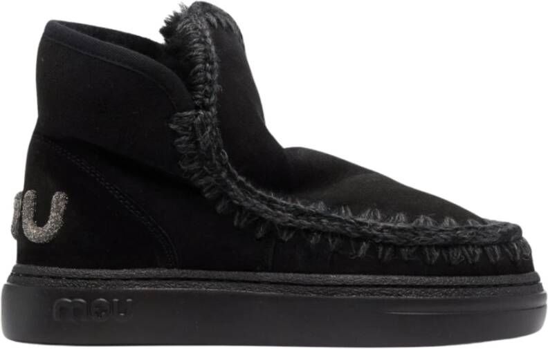 Mou Zwarte Shearling Platte Sneakers Black Dames