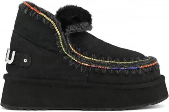 Mou Zwarte Strass Platform Eskimo Laarzen Black Dames