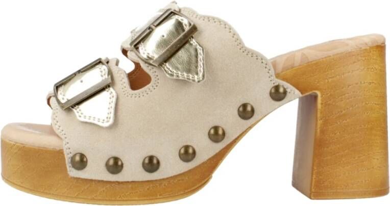 Mtng Stijlvolle Heeled Mules Sandaal Beige Dames