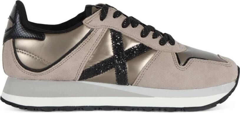 Munich Sneakers van leer en stof met glitters Brown Dames