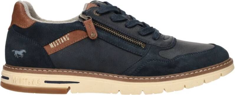 mustang Blauwe Sneaker met Cognac Details Blue Heren