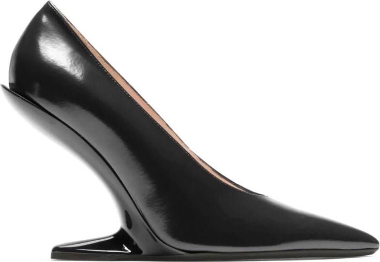 N21 Zwarte Leren Pumps met Gebogen Hak Black Dames