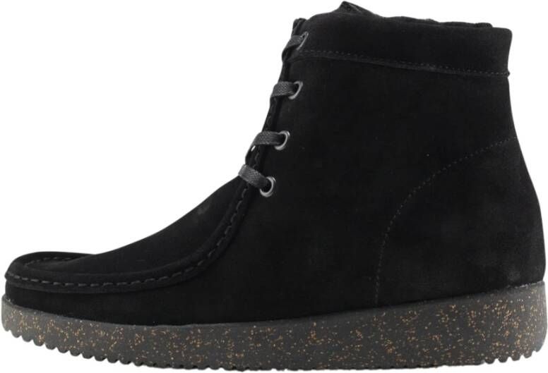 Nature Footwear Gevoerde Suède Laars met Schapenvacht Voering Black Dames