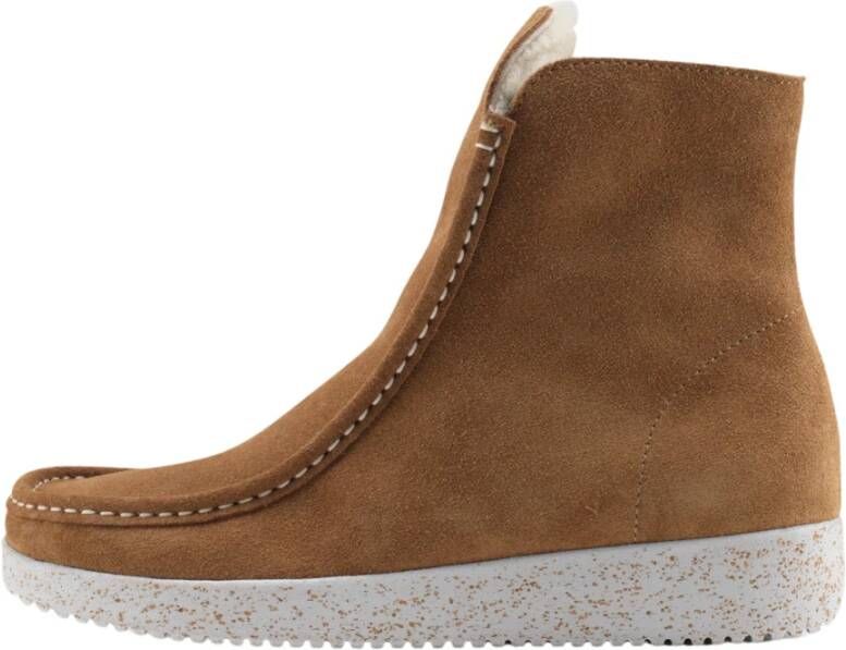 Nature Footwear Gevoerde Suède Laars met Schapenvacht Voering Brown Dames