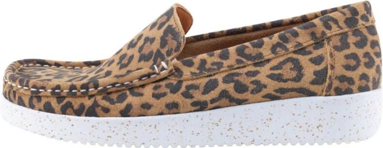 Nature Footwear Luipaardprint Loafer Suède Schoen Brown Dames