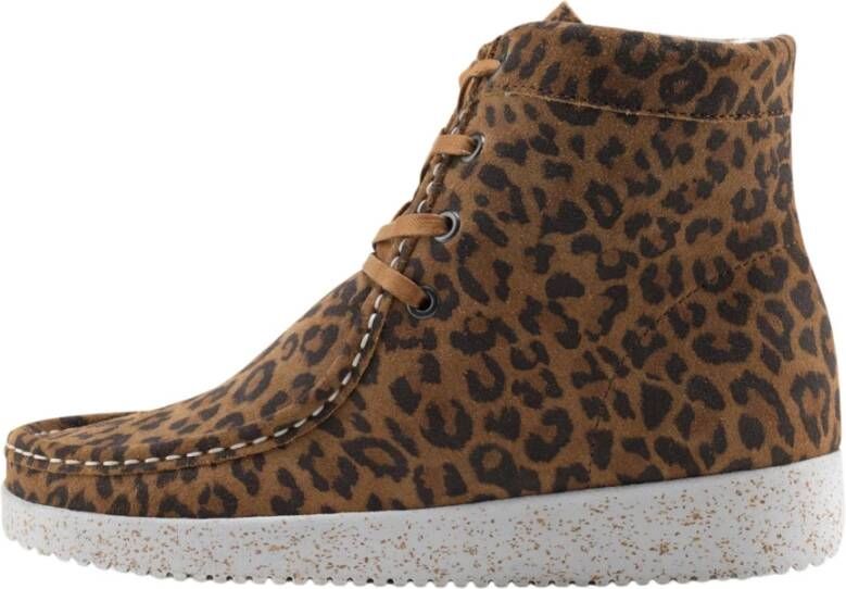 Nature Footwear Luipaardprint Suède Laars met Lamsvacht Voering Brown Dames