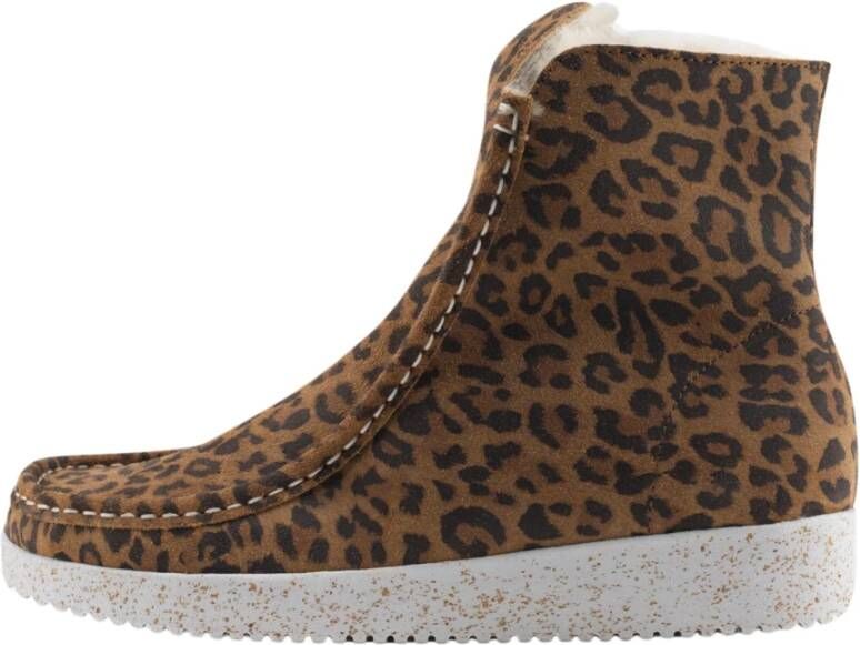 Nature Footwear Luipaardprint Suède Laars met Lamsvacht Voering Brown Dames