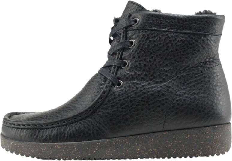 Nature Footwear Zwarte Leren Laars met Chroomvrije Lamsvachtvoering Black Dames