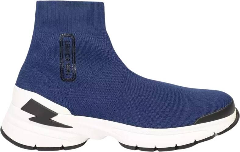 Neil Barrett Blauwe textielvoering sneaker met Bolt Sock en zijlogo Blauw Heren