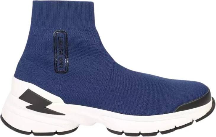 Neil Barrett Blauwe textielvoering sneaker met Bolt Sock en zijlogo Blauw Heren