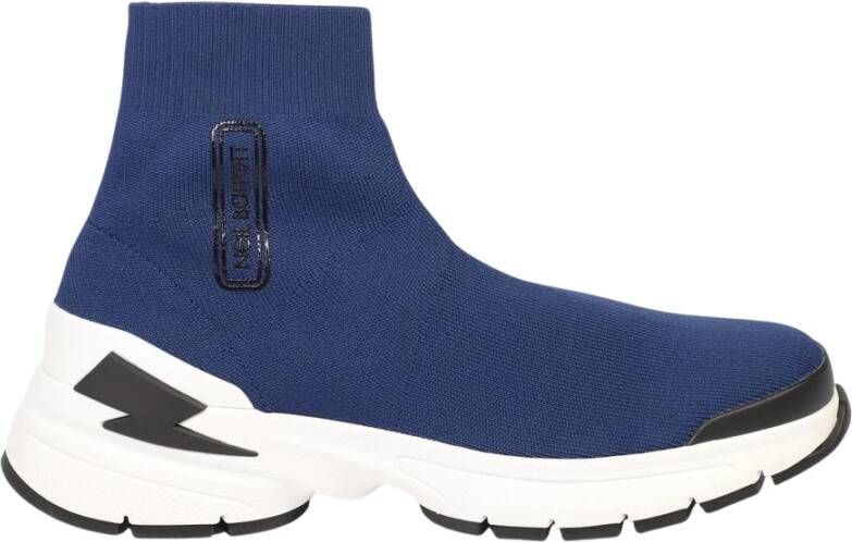 Neil Barrett Blauwe textielvoering sneaker met Bolt Sock en zijlogo Blauw Heren