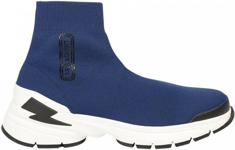 Neil Barrett Blauwe textielvoering sneaker met Bolt Sock en zijlogo Blauw Heren