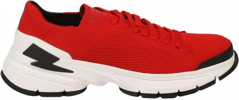 Neil Barrett Rode Bolt Sneakers. Technische Stof. 4 cm Hakhoogte. Rood Heren