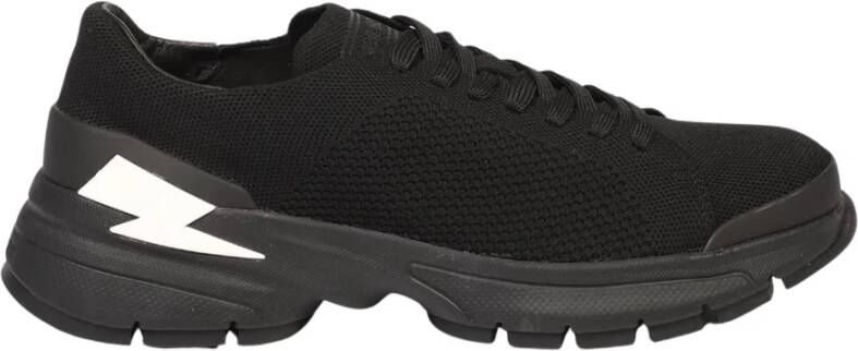 Neil Barrett Bolt Sneakers Technische Stof Vetersluiting Black Heren