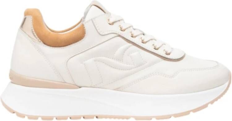 Nerogiardini Beige en Gouden Leren Sneakers Beige Dames